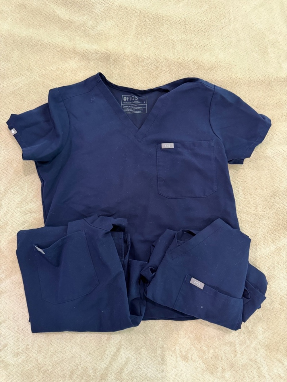 Figs Navy Short Sleeve V-Neck Scrub Top with Chest Pocket